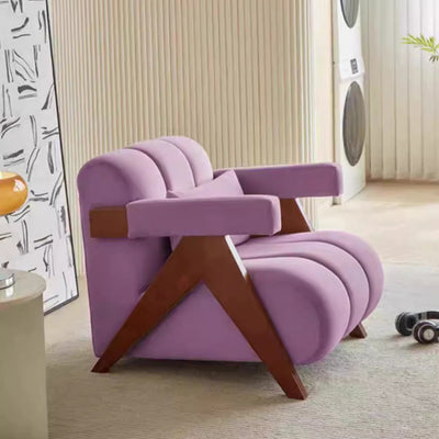 Chaise d'accent en bois carré crème nordique contemporain avec dossier et accoudoirs en tissu pour salon 