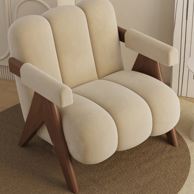 Chaise d'accent en bois carré crème nordique contemporain avec dossier et accoudoirs en tissu pour salon 