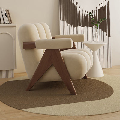 Chaise d'accent en bois carré crème nordique contemporain avec dossier et accoudoirs en tissu pour salon 