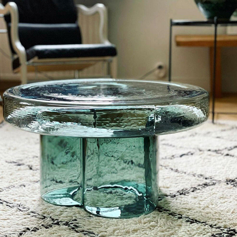 Modern Minimalist Round High Hardness Glass Coffee Table 1-Leg For Living Room