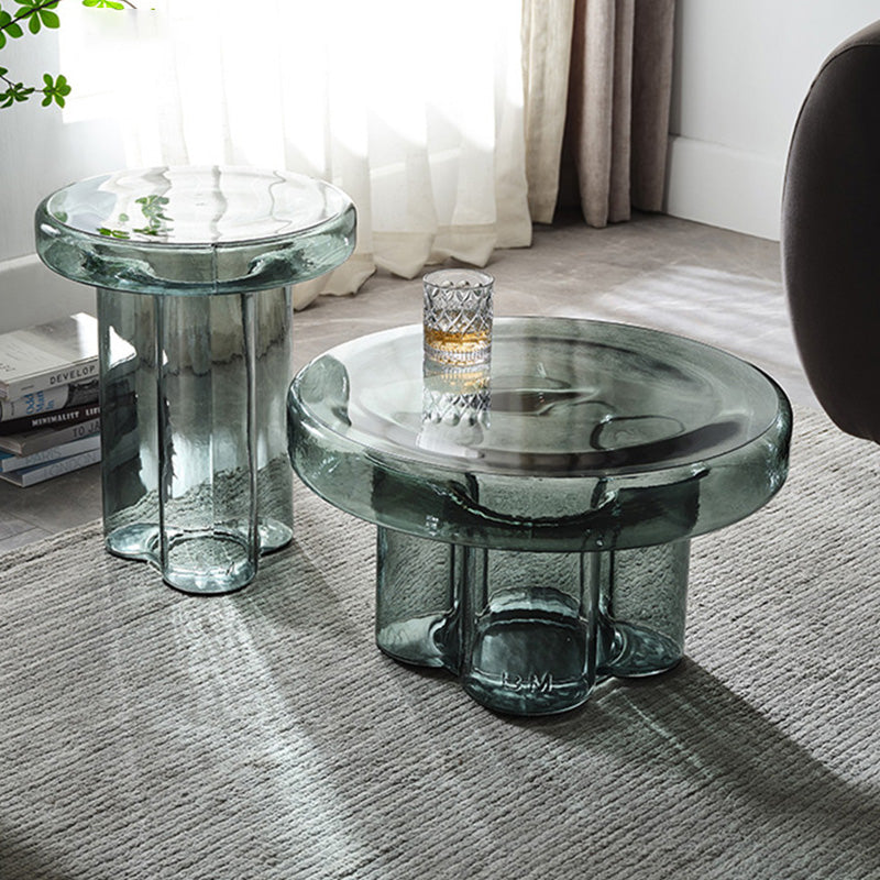 Modern Minimalist Round High Hardness Glass Coffee Table 1-Leg For Living Room