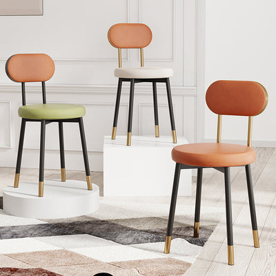 Modern Minimalist Round Cushion Leather Carbon Steel High Density Resilience Sponge Dining Chair Backrest For Dining Room