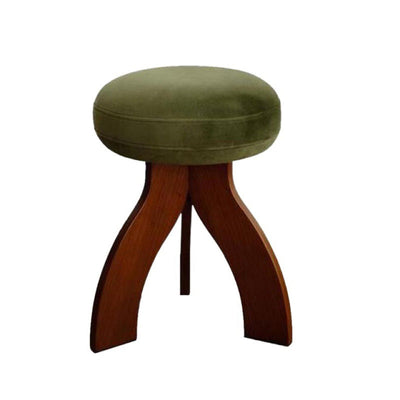 Contemporary Creative Round Lambswool Solid Wood Vanity Stool 3-Leg For Bedroom