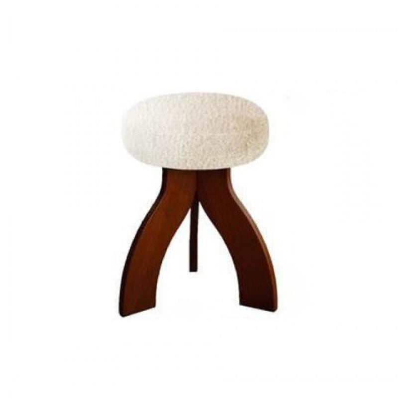 Contemporary Creative Round Lambswool Solid Wood Vanity Stool 3-Leg For Bedroom