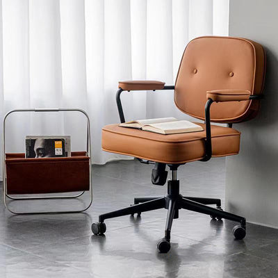 Modern Minimalist Square Leather Stainless Steel Desk Chair Backrest Armrest For Home Office