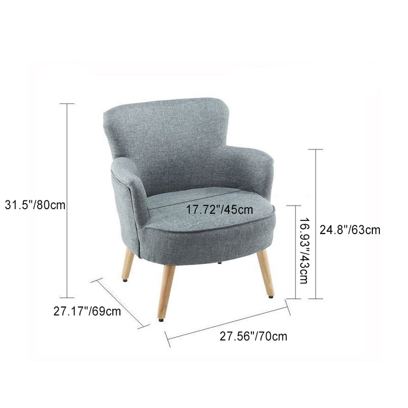 Contemporary Scandinavian Round Solid Wood Cotton Hemp Accent Chair Backrest Armrest For Living Room