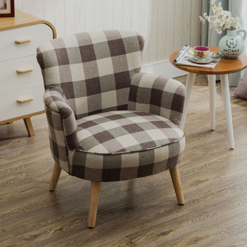 Contemporary Scandinavian Round Solid Wood Cotton Hemp Accent Chair Backrest Armrest For Living Room