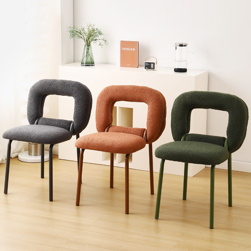 Modern Minimalist Doughnut Square Lambswool Carbon Steel Vanity Stool Backrest For Bedroom