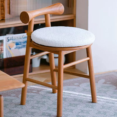 Contemporary Scandinavian Round Solid Wood Lambswool Vanity Stool Backrest For Bedroom