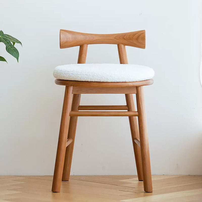 Contemporary Scandinavian Round Solid Wood Lambswool Vanity Stool Backrest For Bedroom