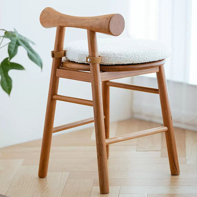 Contemporary Scandinavian Round Solid Wood Lambswool Vanity Stool Backrest For Bedroom