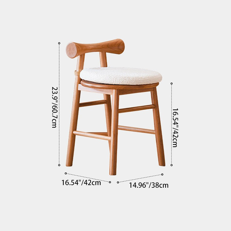 Contemporary Scandinavian Round Solid Wood Lambswool Vanity Stool Backrest For Bedroom