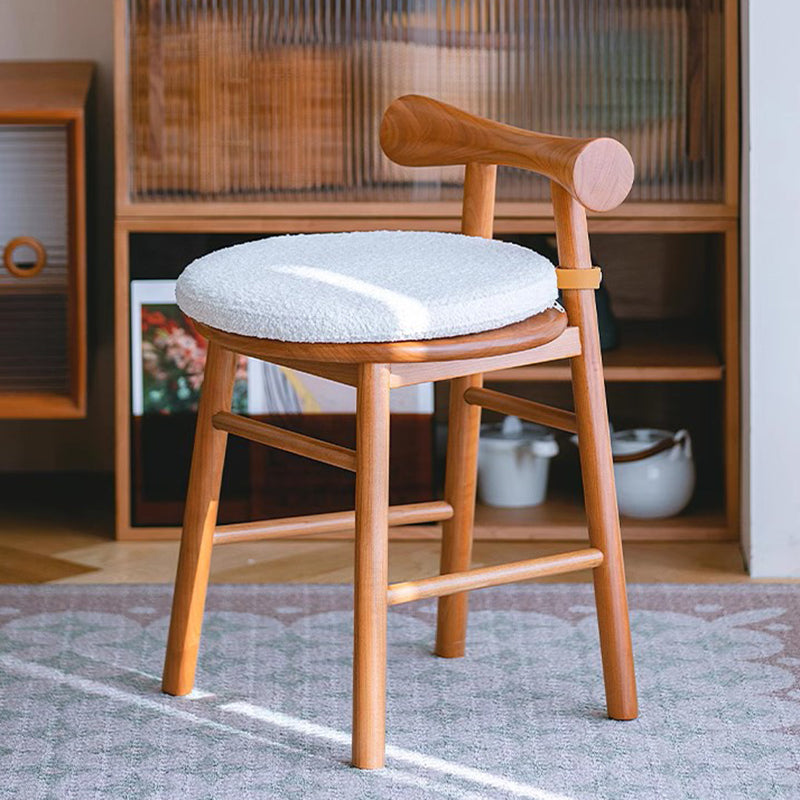 Contemporary Scandinavian Round Solid Wood Lambswool Vanity Stool Backrest For Bedroom