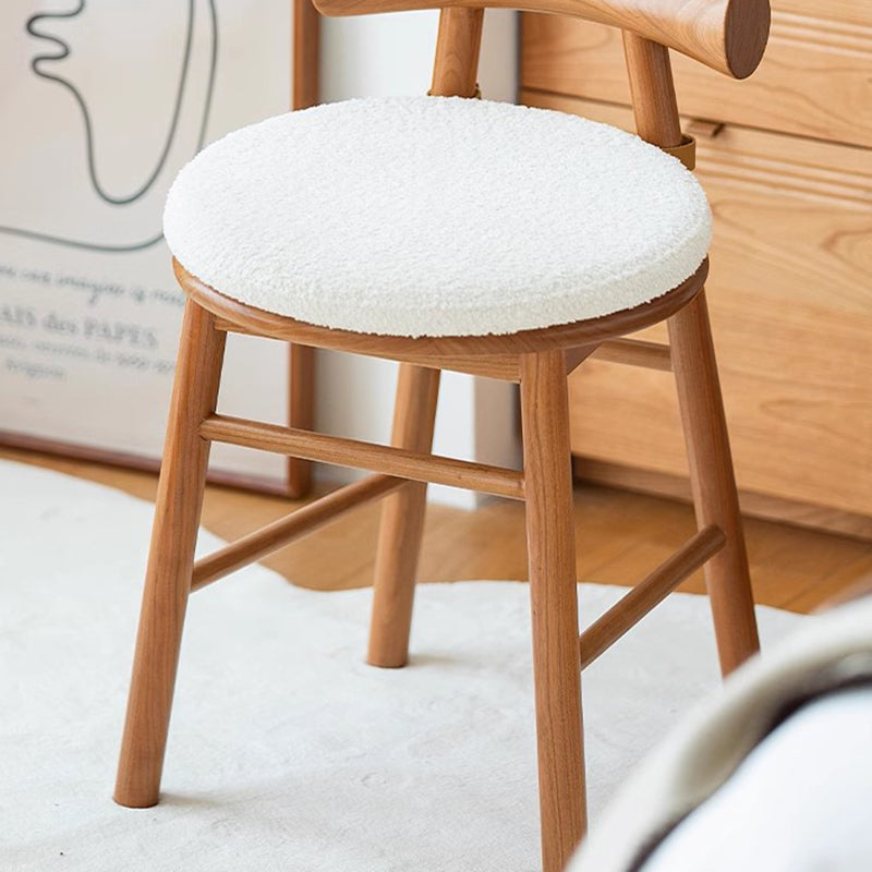 Contemporary Scandinavian Round Solid Wood Lambswool Vanity Stool Backrest For Bedroom