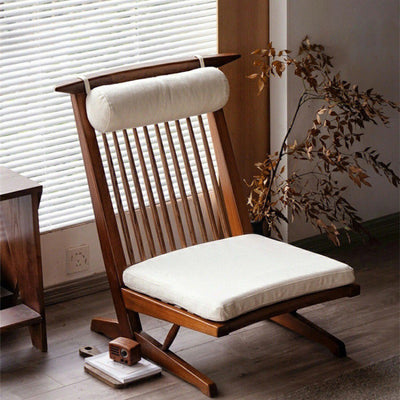 Traditional Japanese Rectangular Solid Wood Linen Accent Chair Backrest For Living Room