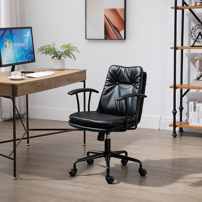 Chaise de bureau en cuir et métal carrée contemporaine scandinave avec accoudoirs et dossier pour la maison ou le bureau 