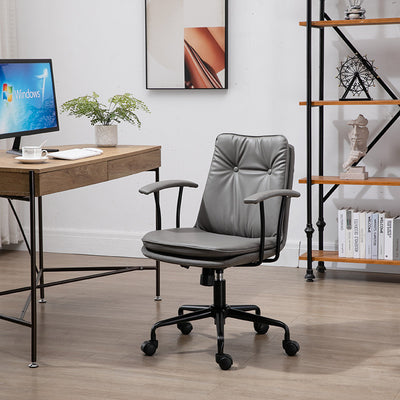 Chaise de bureau en cuir et métal carrée contemporaine scandinave avec accoudoirs et dossier pour la maison ou le bureau 