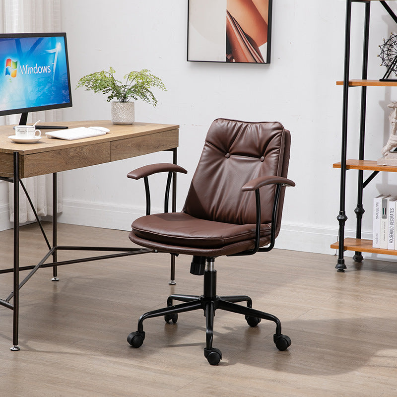 Contemporary Scandinavian Square Leather Metal Desk Chair Armrests Backrest For Home Office