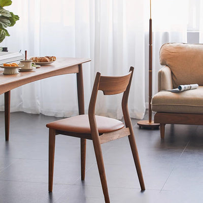 Modern Minimalist Square Bent Upholstered Cushion Walnut Wood Dining Chair Backrest Armless For Dining Room