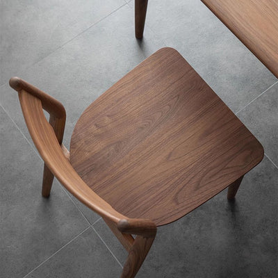 Modern Minimalist Square Bent Upholstered Cushion Walnut Wood Dining Chair Backrest Armless For Dining Room