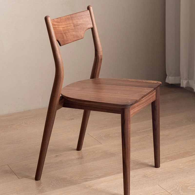 Modern Minimalist Square Bent Upholstered Cushion Walnut Wood Dining Chair Backrest Armless For Dining Room