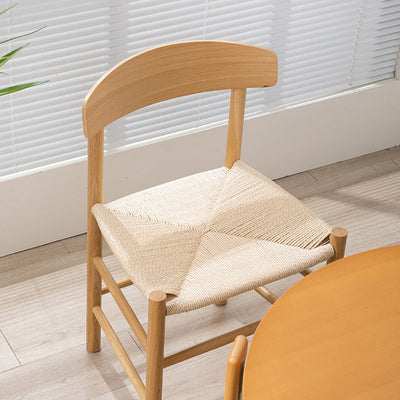 Traditional Japanese Bent Square Braided Solid Wood Dining Chair Backrest Armless For Dining Room