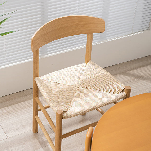 Traditional Japanese Bent Square Braided Solid Wood Dining Chair Backrest Armless For Dining Room