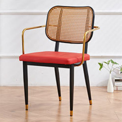 Modern Luxury Square Cutout Leather Bamboo Rattan Metal Dining Chair Backrest For Dining Room