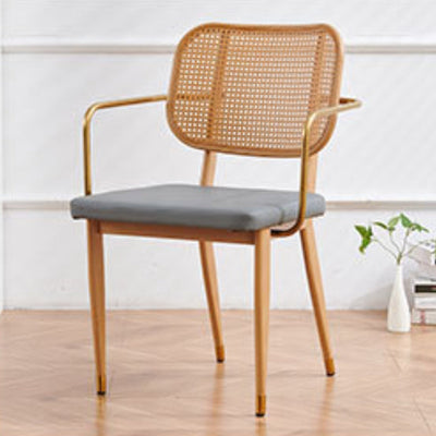 Modern Luxury Square Cutout Leather Bamboo Rattan Metal Dining Chair Backrest For Dining Room