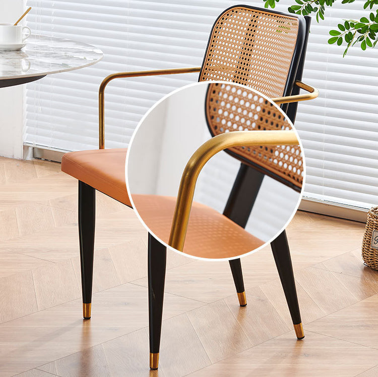 Modern Luxury Square Cutout Leather Bamboo Rattan Metal Dining Chair Backrest For Dining Room