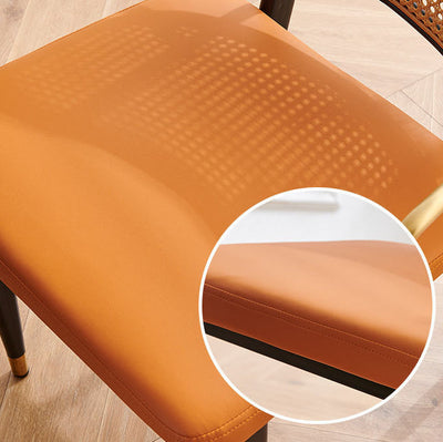 Modern Luxury Square Cutout Leather Bamboo Rattan Metal Dining Chair Backrest For Dining Room