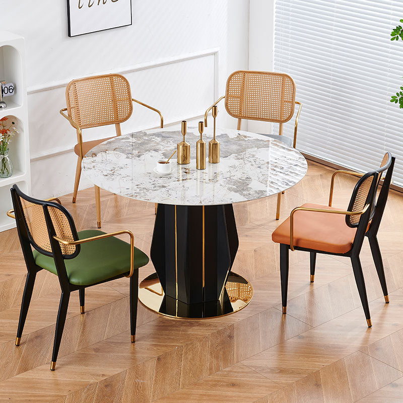 Modern Luxury Square Cutout Leather Bamboo Rattan Metal Dining Chair Backrest For Dining Room