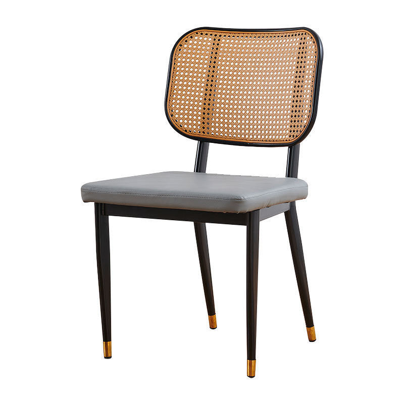 Modern Luxury Square Cutout Leather Bamboo Rattan Metal Dining Chair Backrest For Dining Room