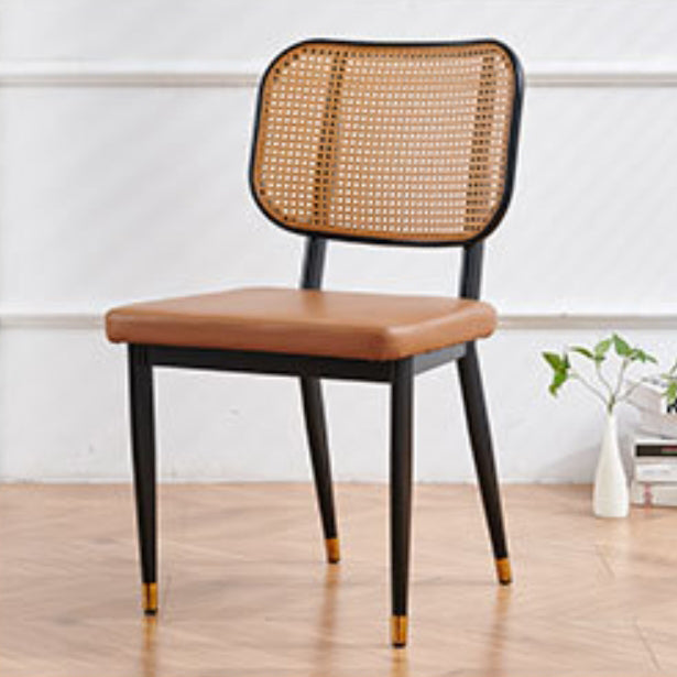 Modern Luxury Square Cutout Leather Bamboo Rattan Metal Dining Chair Backrest For Dining Room