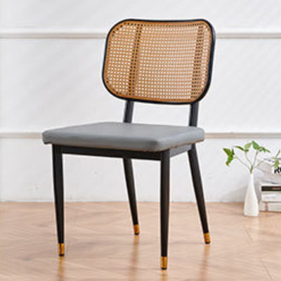 Modern Luxury Square Cutout Leather Bamboo Rattan Metal Dining Chair Backrest For Dining Room