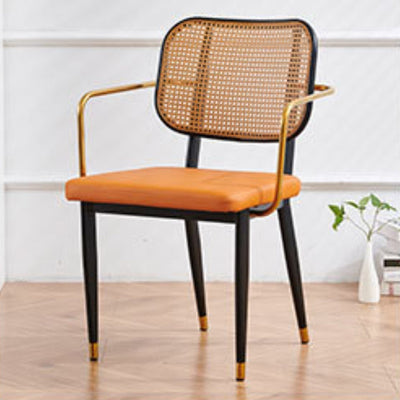 Modern Luxury Square Cutout Leather Bamboo Rattan Metal Dining Chair Backrest For Dining Room