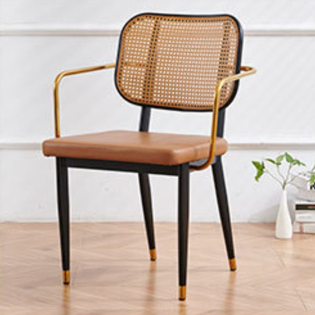 Modern Luxury Square Cutout Leather Bamboo Rattan Metal Dining Chair Backrest For Dining Room