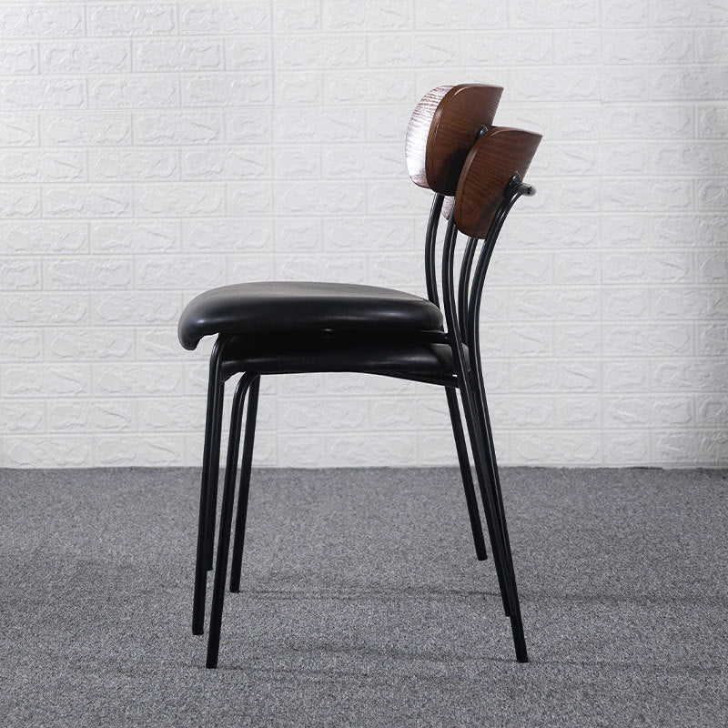 Contemporary Industrial Curved Square Leather Iron Dining Chair Backrest Armless For Dining Room