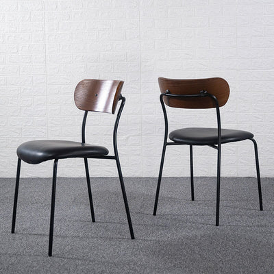 Contemporary Industrial Curved Square Leather Iron Dining Chair Backrest Armless For Dining Room