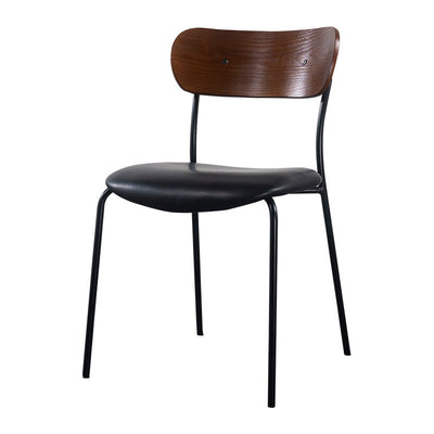 Contemporary Industrial Curved Square Leather Iron Dining Chair Backrest Armless For Dining Room