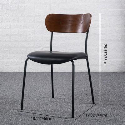 Contemporary Industrial Curved Square Leather Iron Dining Chair Backrest Armless For Dining Room