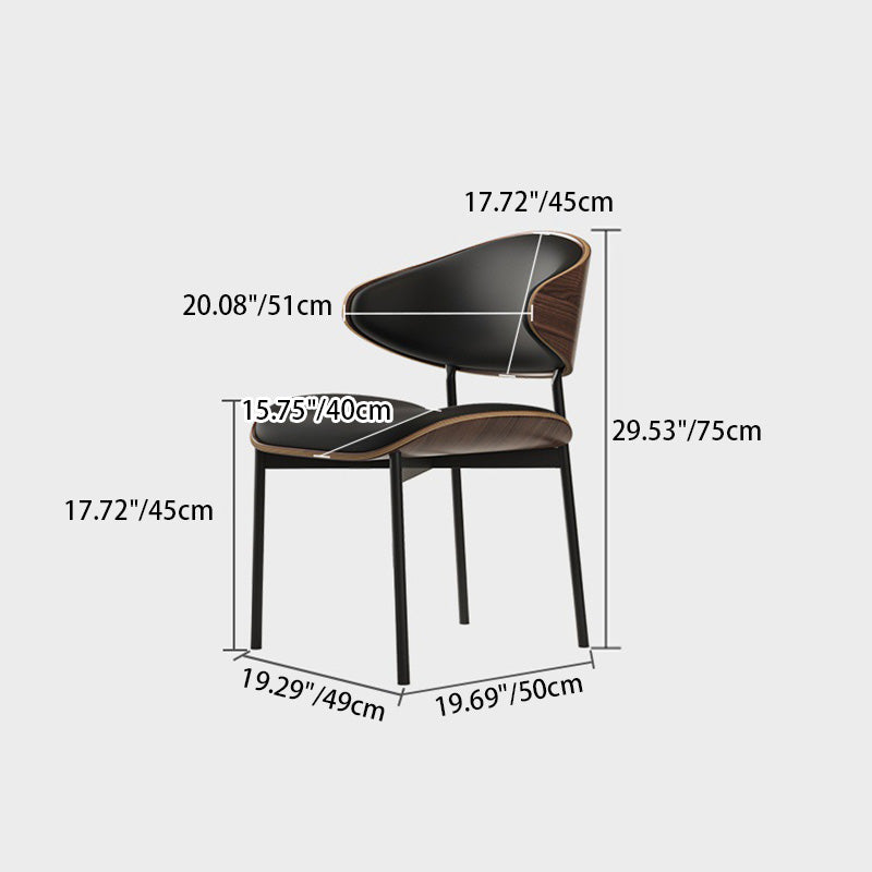 Modern Minimalist Bent Square Microfiber Leather Solid Wood Steel Dining Chair Backrest For Dining Room