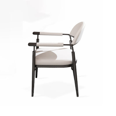 Contemporary Scandinavian Half Round Arc Square Napa Leather Steel Dining Chair Backrest Arm For Dining Room