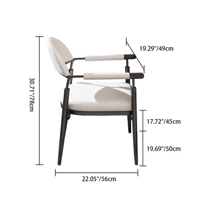 Contemporary Scandinavian Half Round Arc Square Napa Leather Steel Dining Chair Backrest Arm For Dining Room