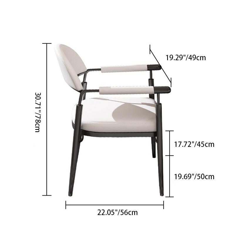 Contemporary Scandinavian Half Round Arc Square Napa Leather Steel Dining Chair Backrest Arm For Dining Room