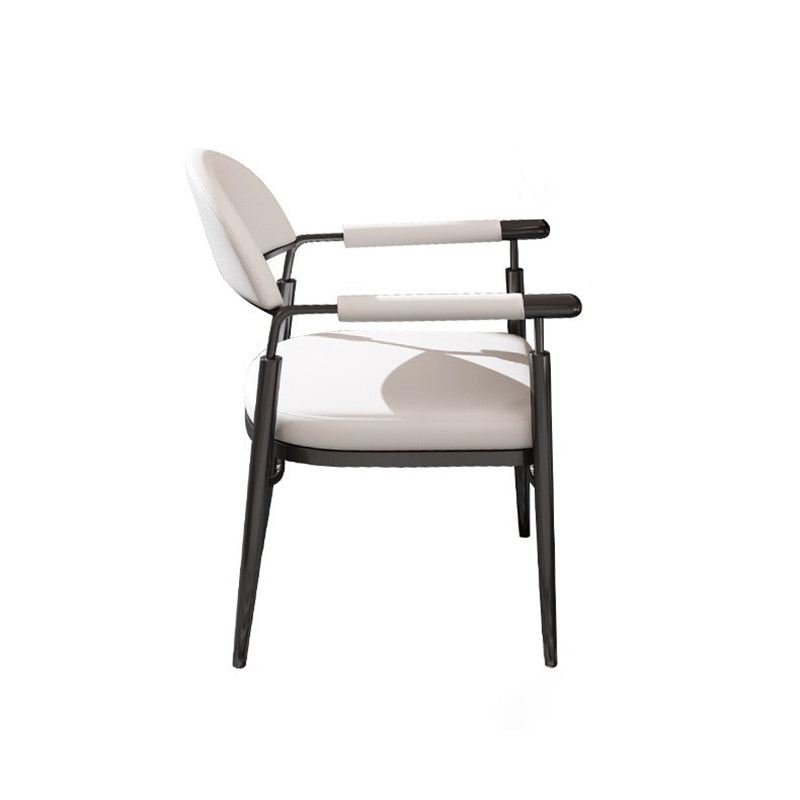 Contemporary Scandinavian Half Round Arc Square Napa Leather Steel Dining Chair Backrest Arm For Dining Room