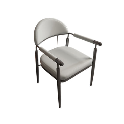 Contemporary Scandinavian Half Round Arc Square Napa Leather Steel Dining Chair Backrest Arm For Dining Room