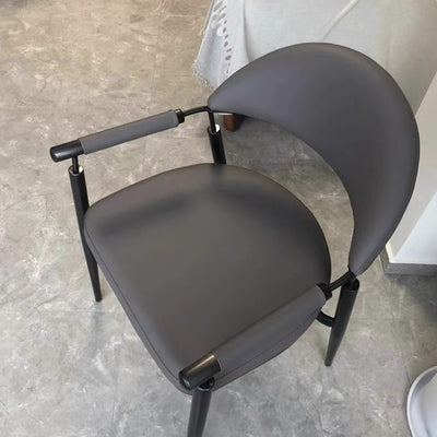 Contemporary Scandinavian Half Round Arc Square Napa Leather Steel Dining Chair Backrest Arm For Dining Room