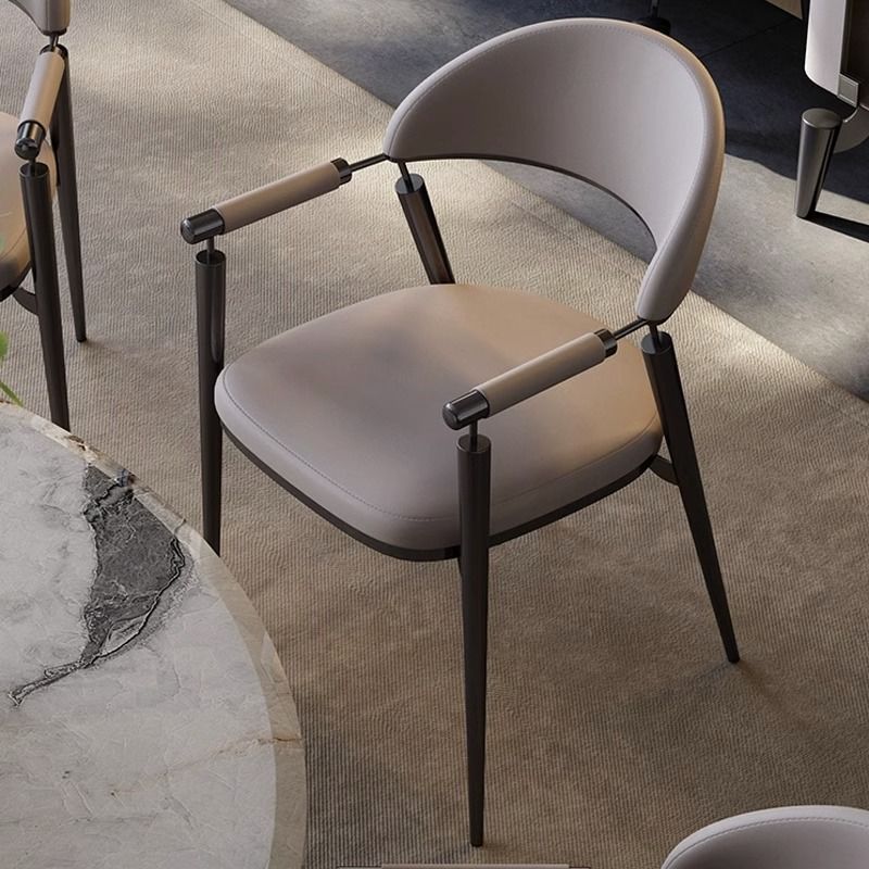 Modern Luxury Square Half Round Cylinder Leather Stainless Steel Dining Chair Backrest Arm For Dining Room