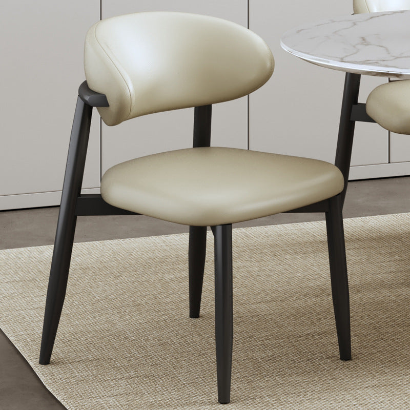 Contemporary Scandinavian Square Curved Leather Metal Dining Chair Backrest For Dining Room